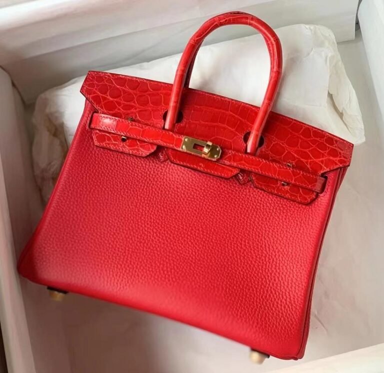 Uncle Bench Hermes Birkin Togo & shiny crocodile bright red Gold Hardware 25cm Full Handmade