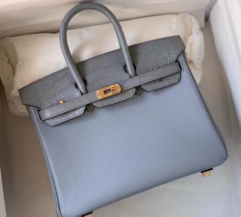 Uncle Bench Hermes Birkin Togo & matte crocodile Grey Gold Hardware 25cm Full Handmade