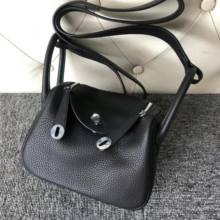 Uncle Bench Hermes Mini Lindy Clemence Ck89 Black Silver Hardware 19cm Full Handmade