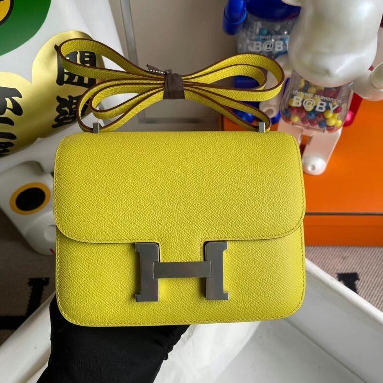 Uncle Bench Hermes Constance Epsom R9 Lemon yellow Silver Hardware 18cm Full Handmade