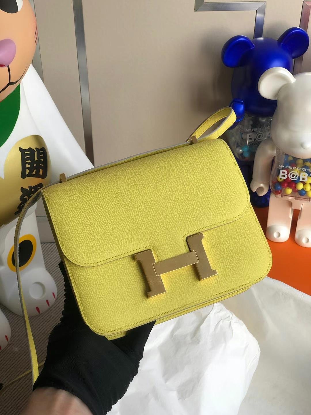 Uncle Bench Hermes Constance Epsom R9 Lemon yellow Gold Hardware 18cm Full Handmade