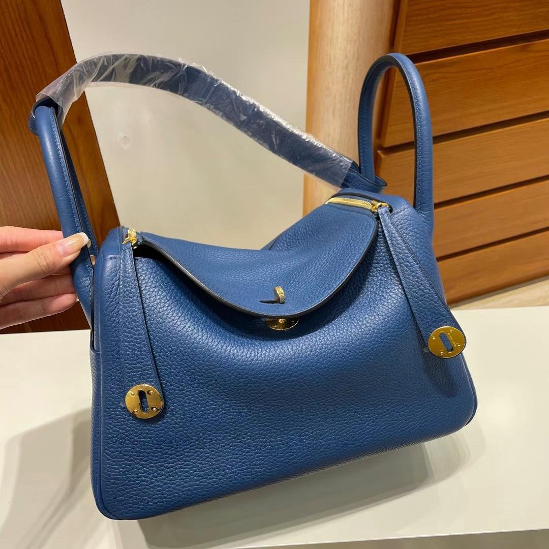Uncle Bench Hermes Lindy Clemence S4 Deep blue Gold Hardware 30cm Full Handmade