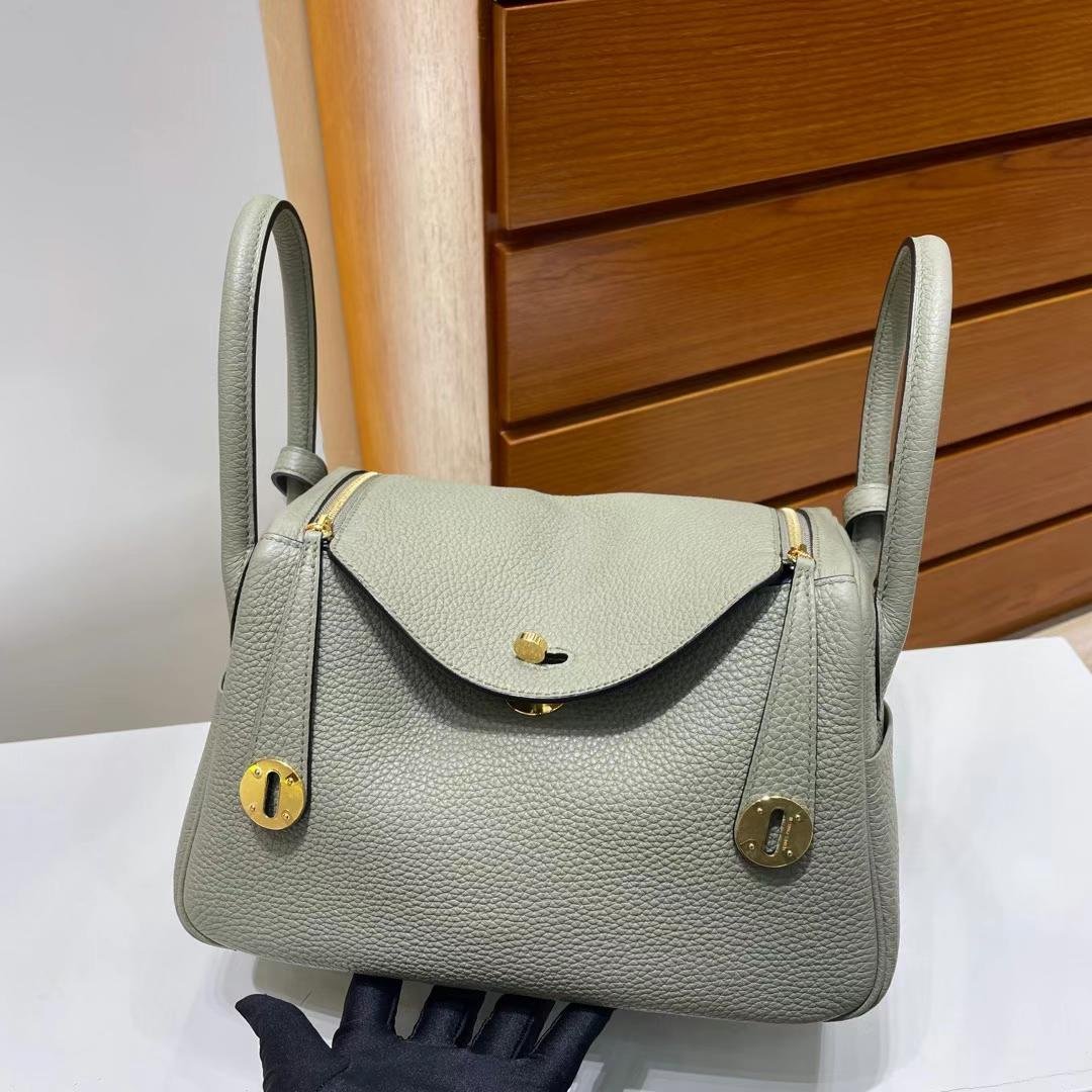 Uncle Bench Hermes Lindy Clemence Q1 Light green Gold Hardware 26cm Full Handmade