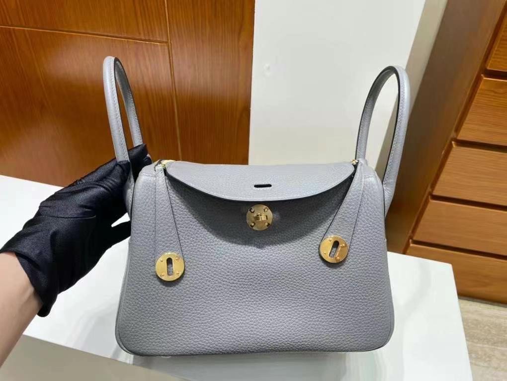 Uncle Bench Hermes Lindy Clemence 0L Light grey Gold Hardware 26cm Full Handmade