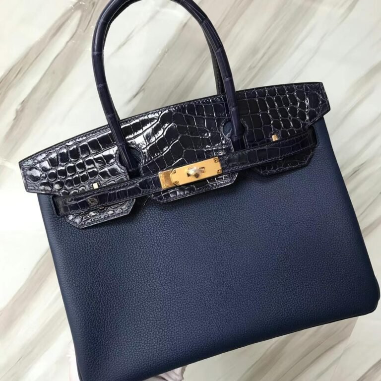 Uncle Bench Hermes Birkin Touch Togo & shiny crocodile Ck73 Gem blue Gold Hardware 30cm Full Handmade