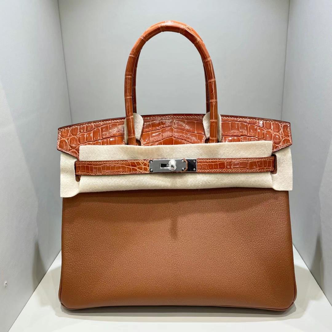 Uncle Bench Hermes Birkin Chevre & crocodile C6 bronze Gold Hardware 30cm Full Handmade