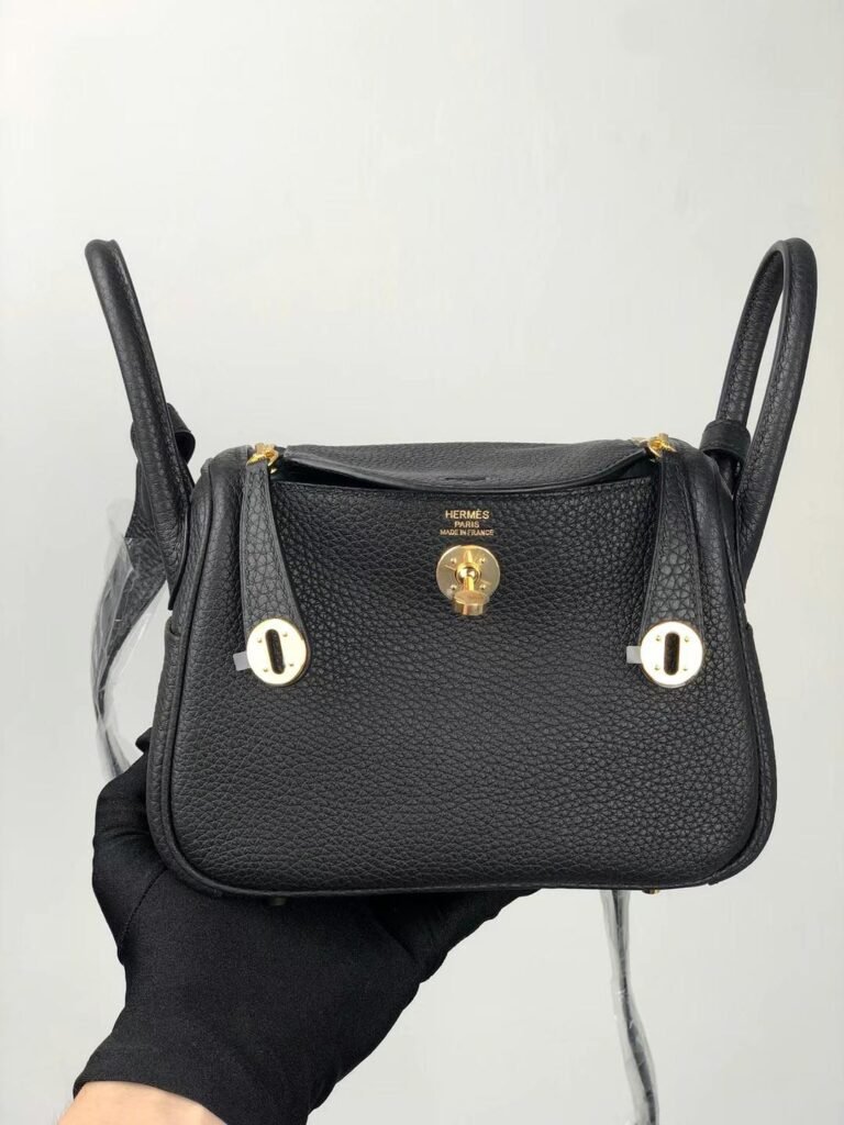 Uncle Bench Hermes Mini Lindy Clemence Ck89 Black Gold Hardware 20cm Full Handmade