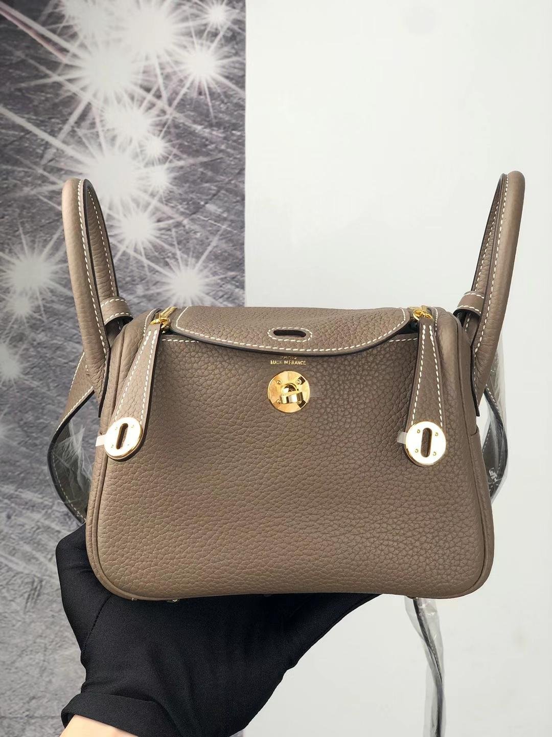 Uncle Bench Hermes Mini Lindy Clemence Etoupe Grey Gold Hardware 20cm Full Handmade