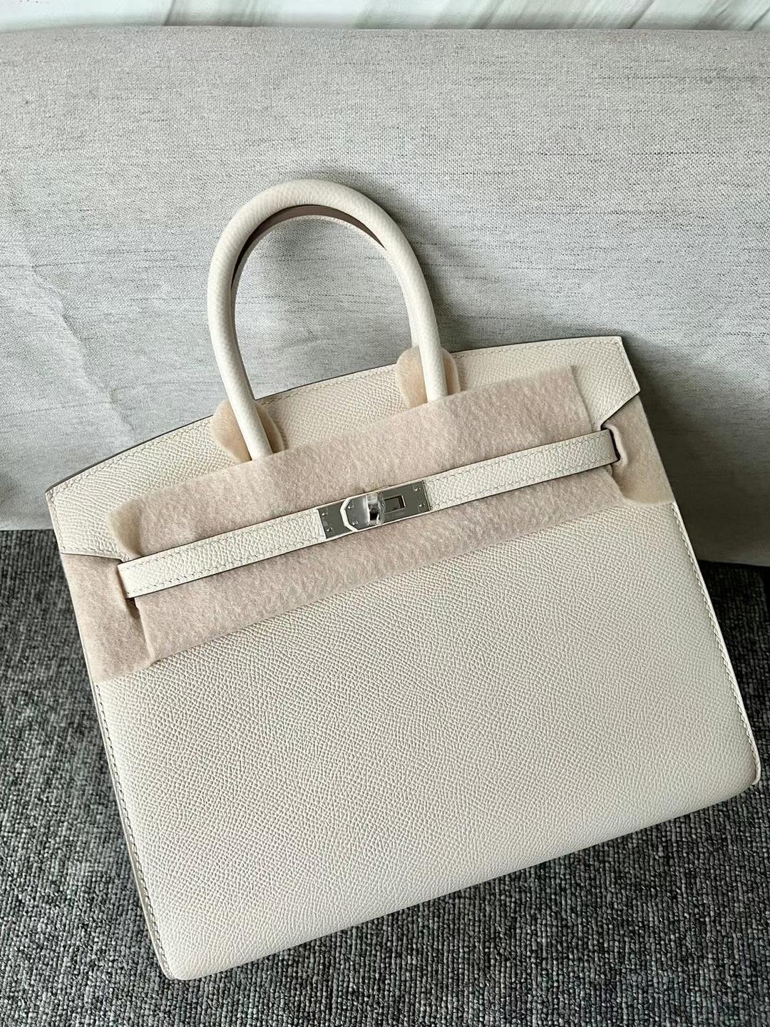 Uncle Bench Hermes Birkin Epsom Sellier Ck10 Creamy white Silver Hardware 25cm Full Handmade