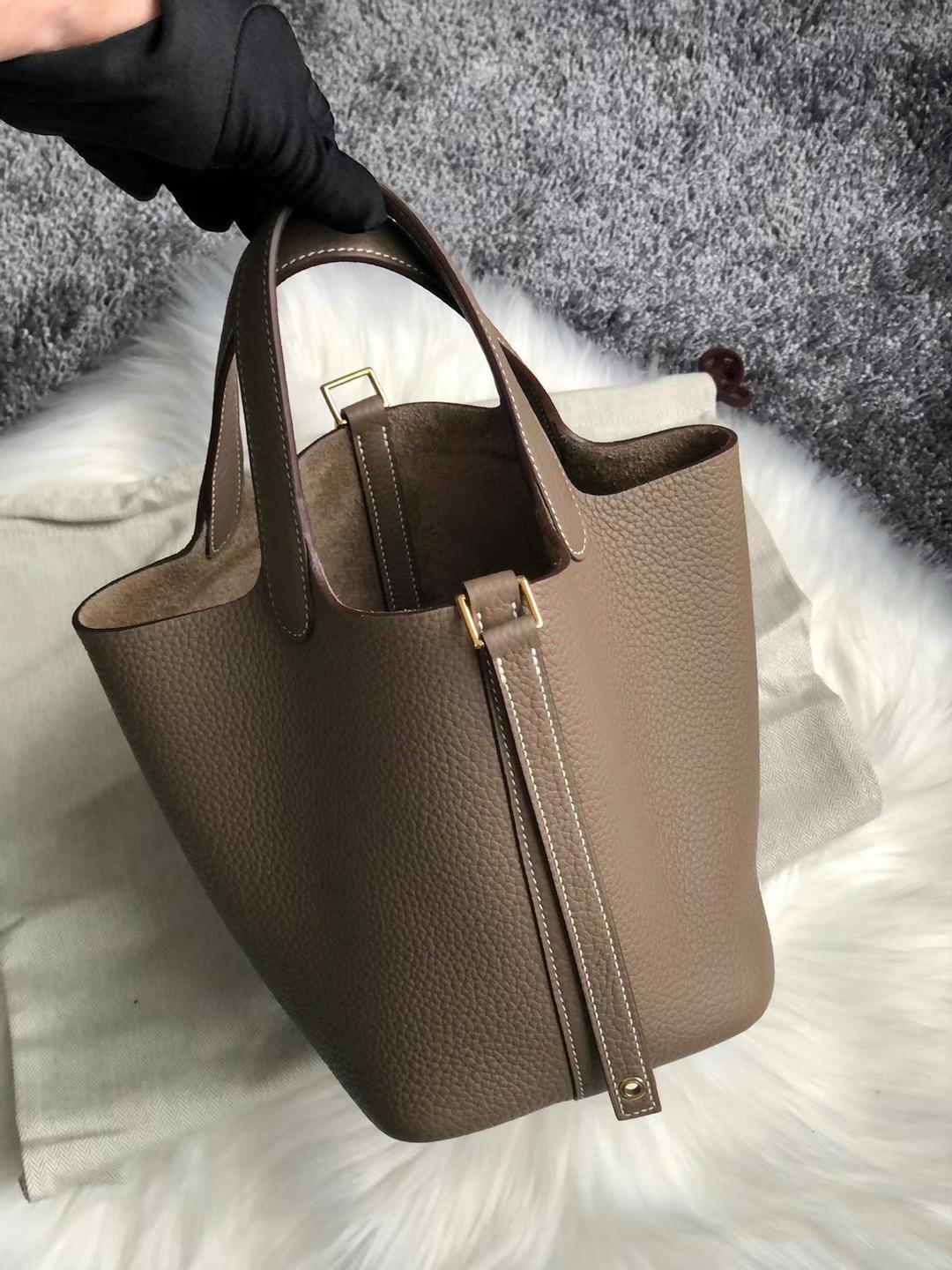 Uncle Bench Hermes Picotin Clemence Ck18 Etoupe Grey Gold Hardware 18cm Full Handmade