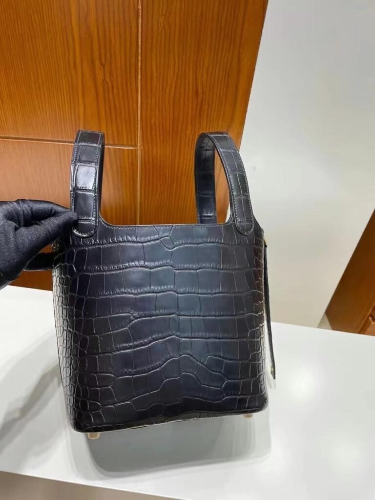 Uncle Bench Hermes Picotin Matte crocodile Ck89 Black Gold Hardware 18cm Full Handmade