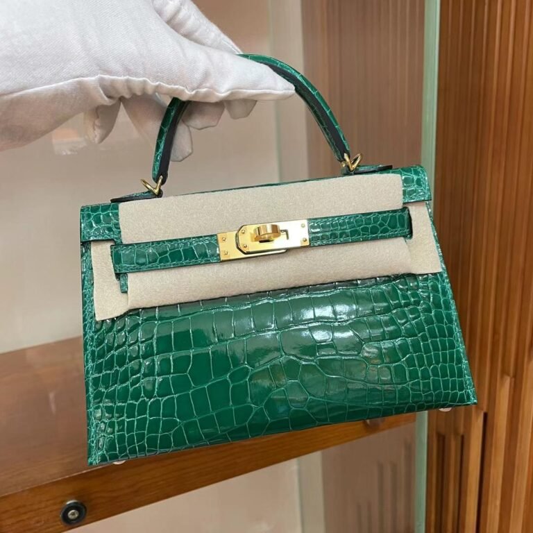 Uncle Bench Hermes Mini Kelly shiny alligator 6Q jade green Gold Hardware 19cm Full Handmade