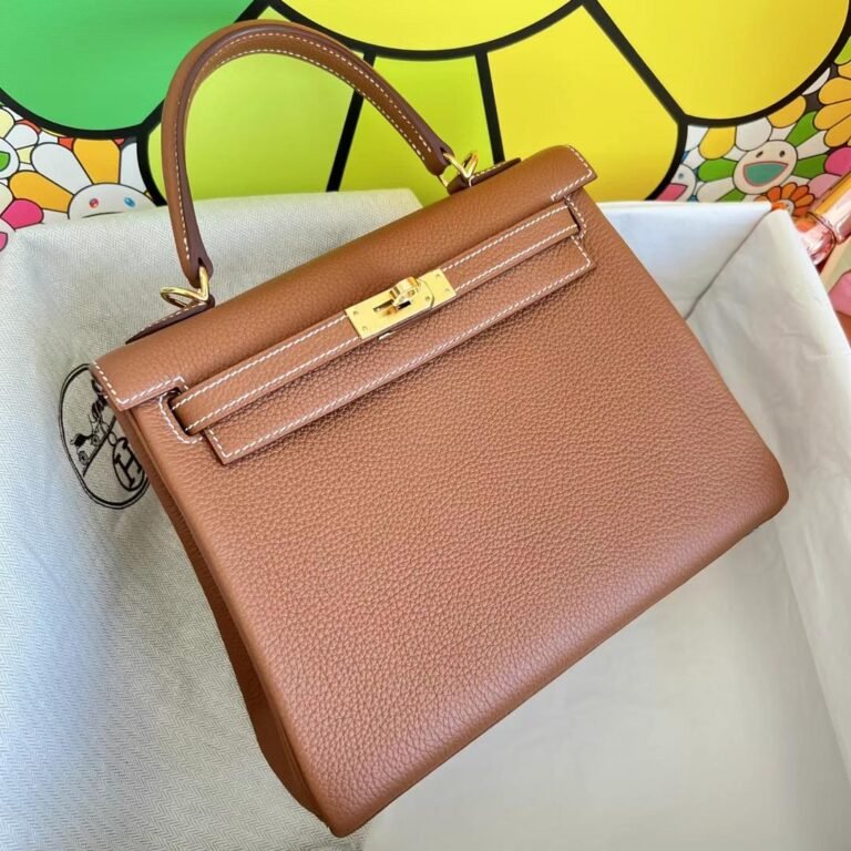 Uncle Bench Hermes Kelly Togo Ck37 Golden brown Gold Hardware 25cm Full Handmade
