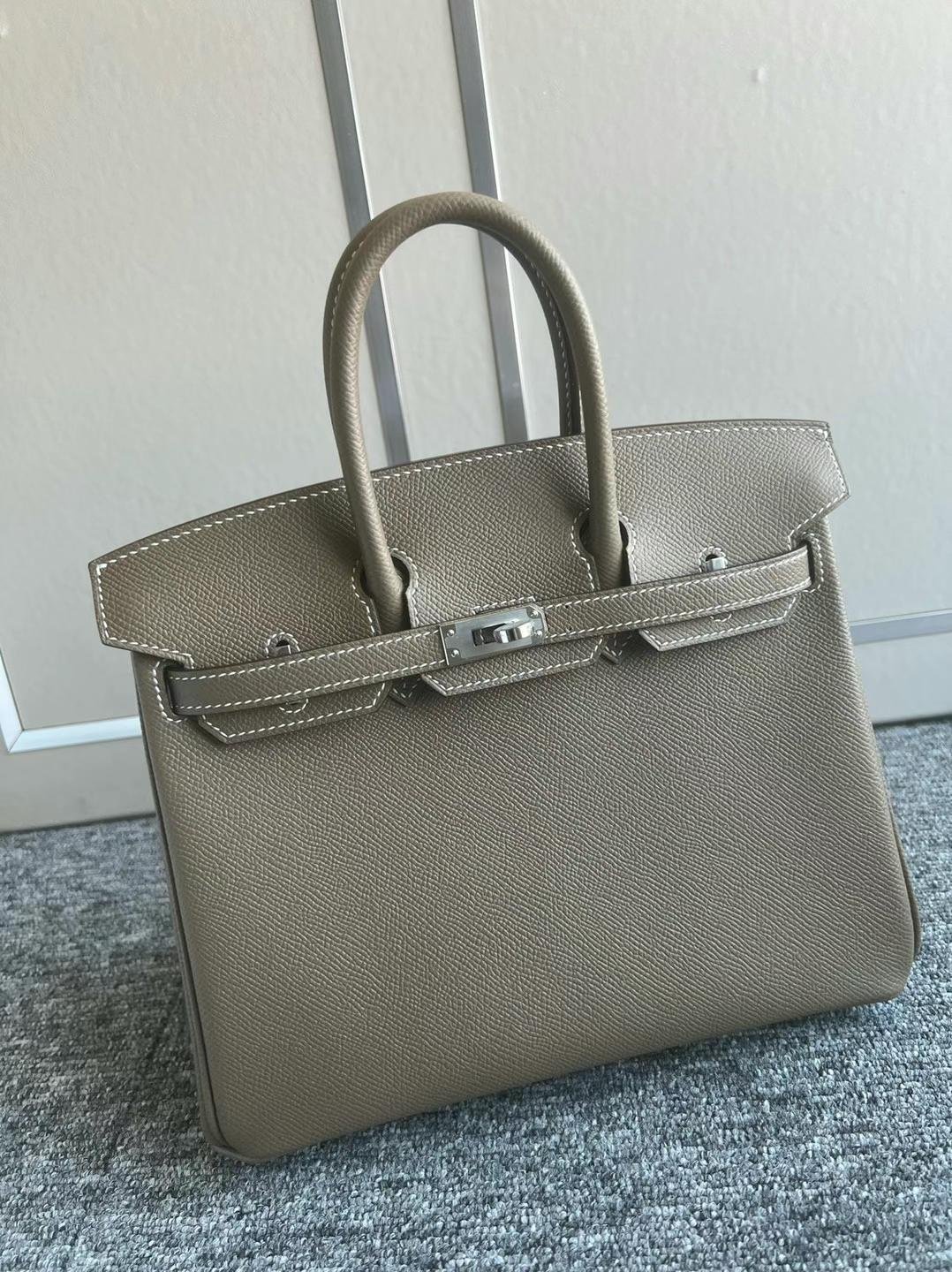 Uncle Bench Hermes Birkin Epsom Ck18 Etoupe Grey Silver Hardware 25cm Full Handmade