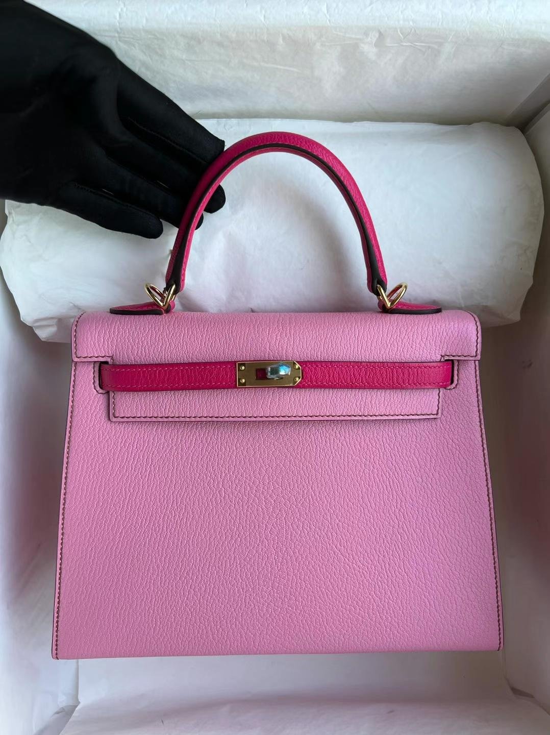 Uncle Bench Hermes Kelly Chevre 5P sakura pink & E5 Rose red Gold Hardware 25cm Full Handmade