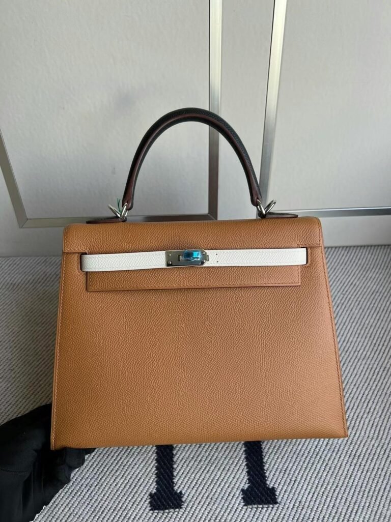 Uncle Bench Hermes Kelly Epsom Ck37 Gold & Ck10 Creamy white & Ck89 Black Silver Hardware 25cm Full Handmade