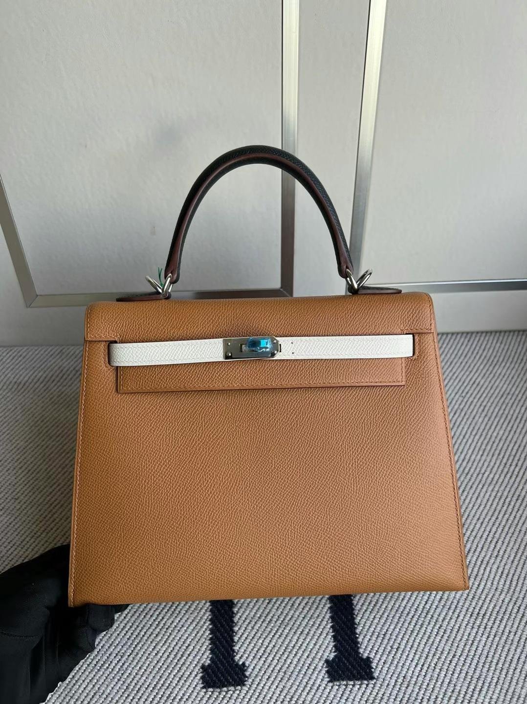 Uncle Bench Hermes Kelly Epsom Ck37 Gold & Ck10 Creamy white & Ck89 Black Silver Hardware 25cm Full Handmade