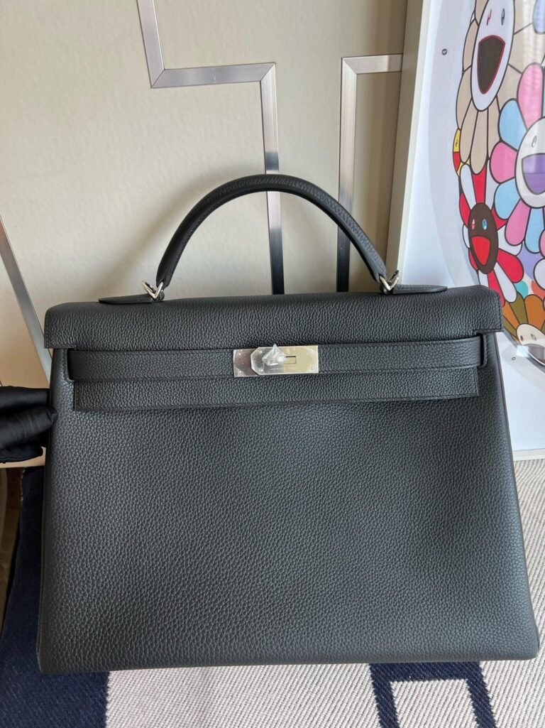 Uncle Bench Hermes Kelly togo ck89 Noir Silver Hardware PHW 40cm Full Handmade