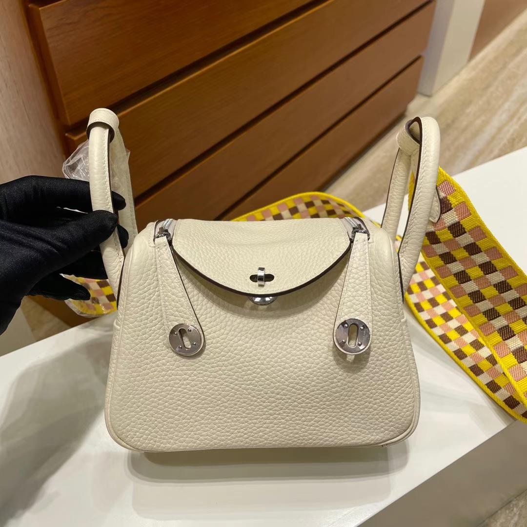 Uncle Bench Hermes mini lindy Clemence & Woven Shoulder i2 Creamy white Silver Hardware 20cm Full Handmade