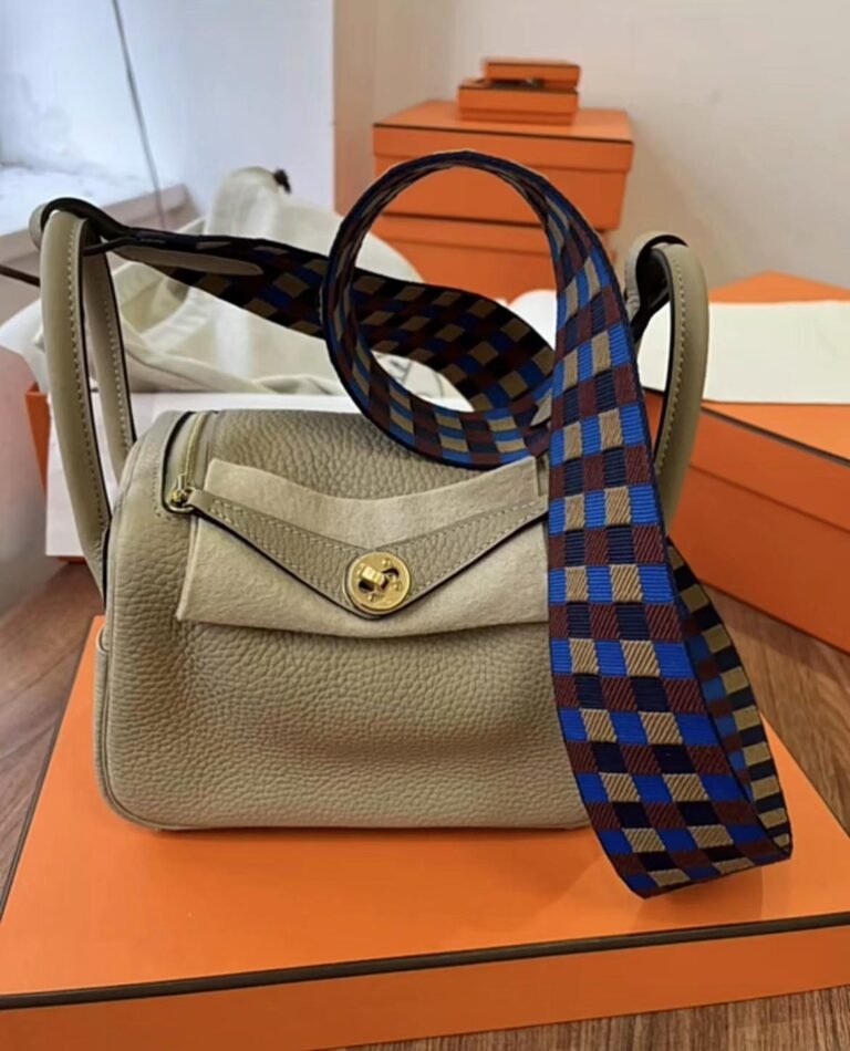 Uncle Bench Hermes mini lindy Clemence & Woven Shoulder S2 Trench Grey Gold Hardware 20cm Full Handmade