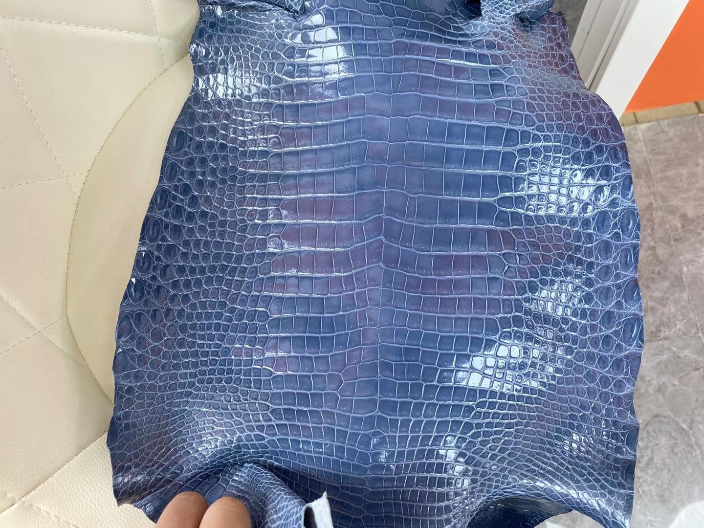 Uncle Bench Hermes New Leather shiny porosus crocodile Ck75 denim blue