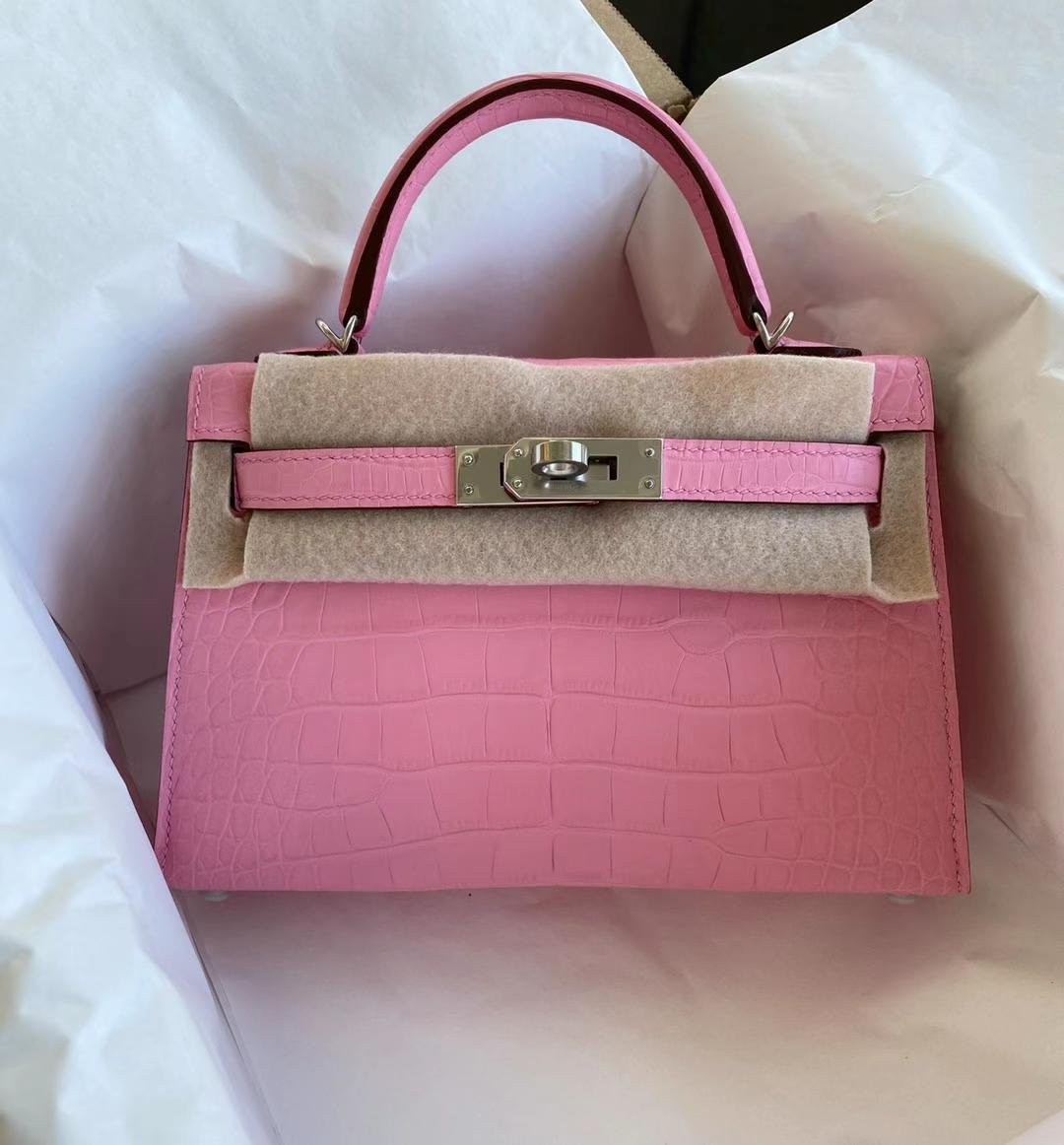 Uncle Bench Hermes Mini Kelly Matte Alligator 5P sakura pink Silver Hardware 19cm Full Handmade