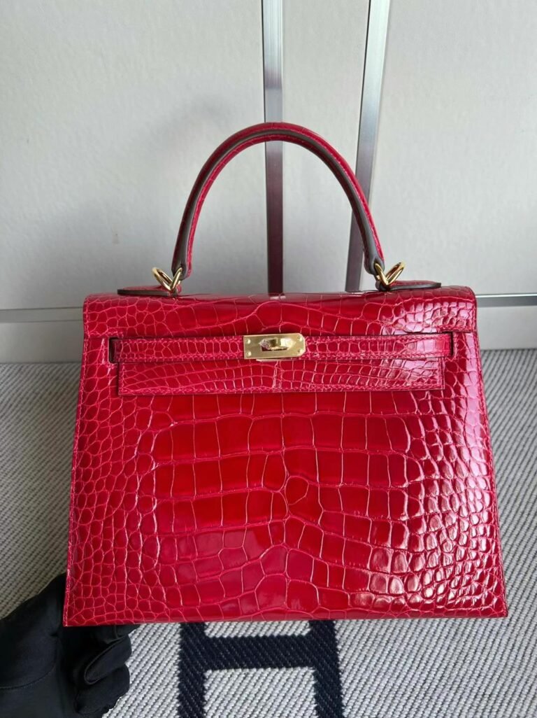 Uncle Bench Hermes Kelly shiny alligator crocodile Ck53 Bright red Gold Hardware GHW 25cm Full Handmade