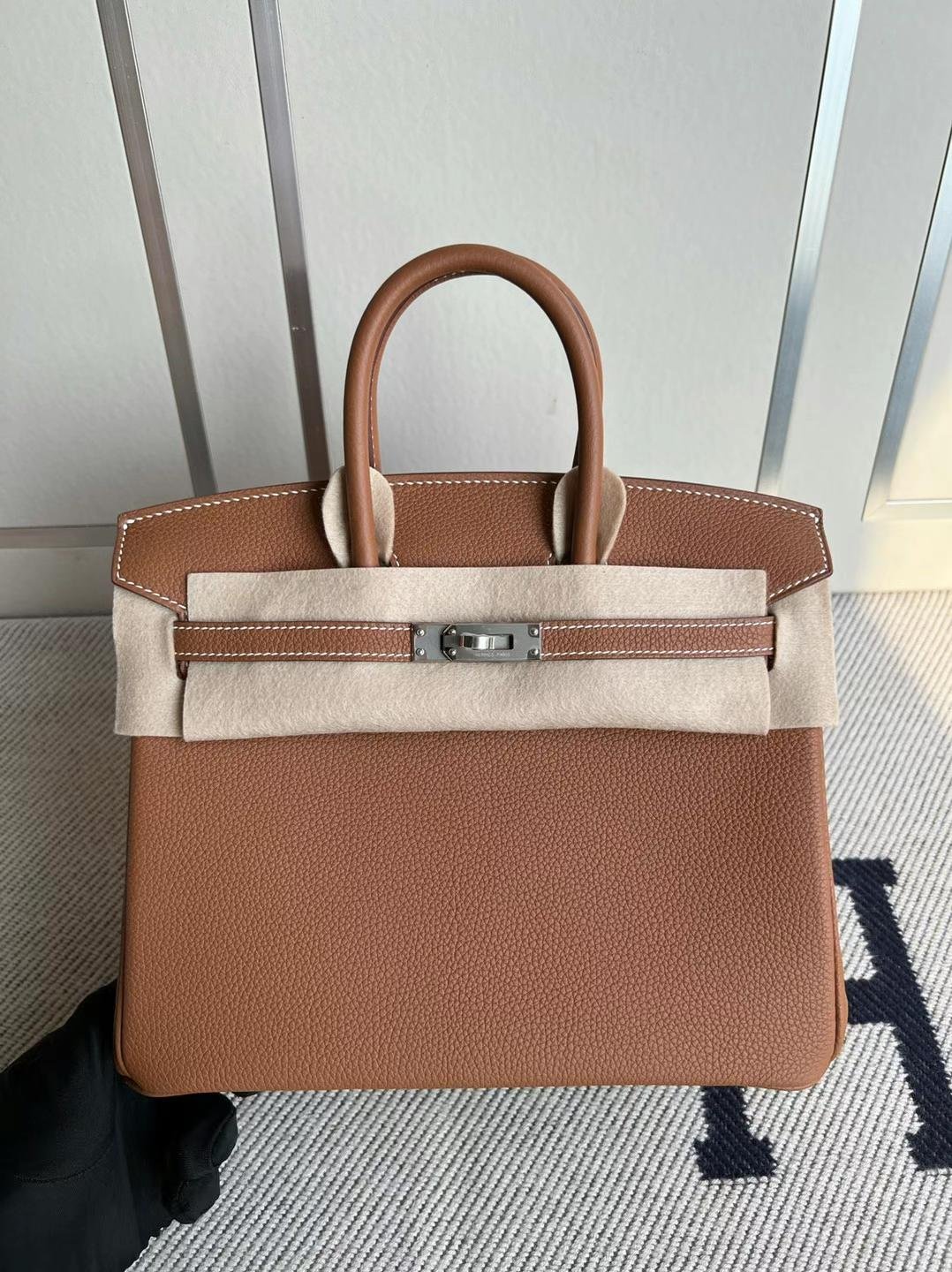 Uncle Bench Hermes Birkin Togo Ck37 Golden brown Silver Hardware 25cm Full Handmade