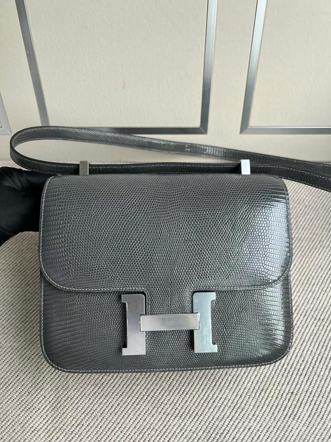 Uncle Bench Hermes Constance Lizard 8F tinware grey Silver Hardware PHW 24cm Full Handmade