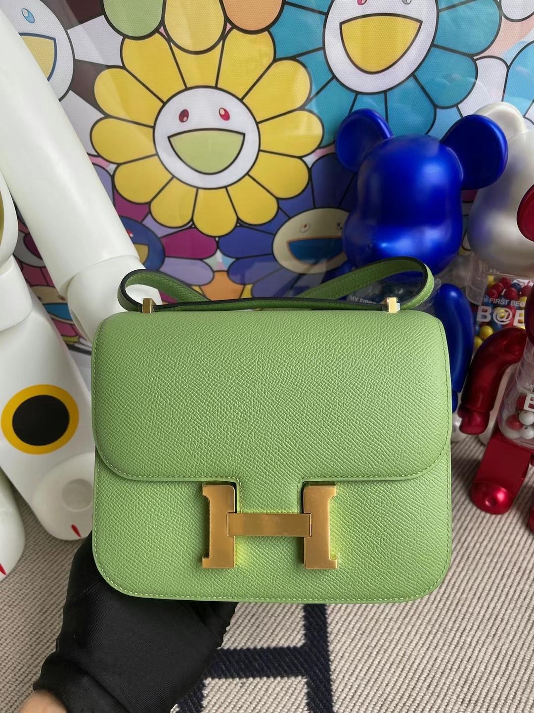 Uncle Bench Hermes Constance Epsom i3 Avocado green Gold Hardware GHW 19cm Full Handmade
