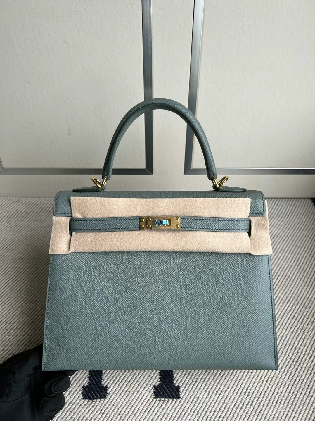 Uncle Bench Hermes Kelly Epsom Cc63 almond green Gold Hardware 25cm Full Handmade