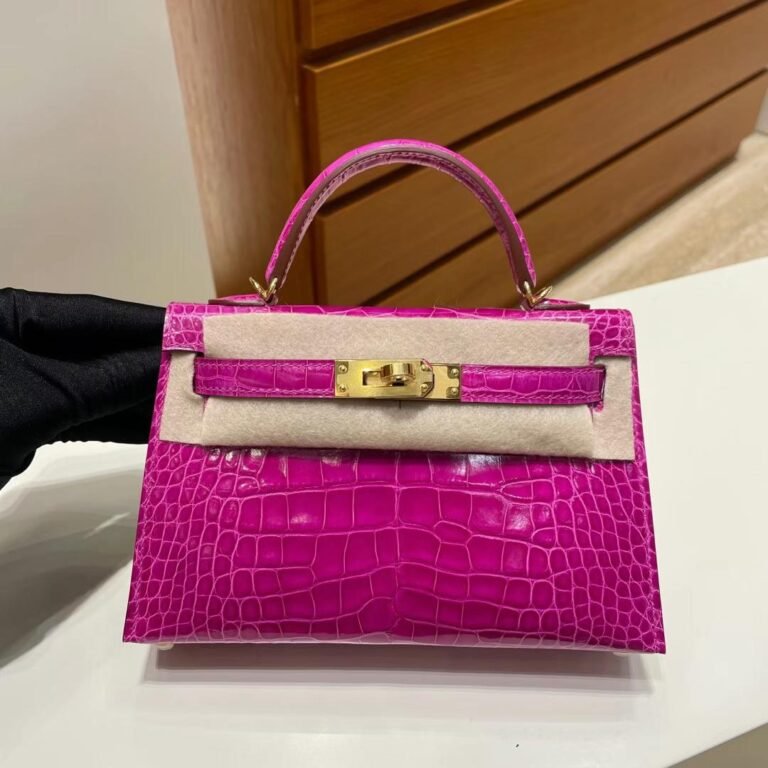 Uncle Bench Hermes Mini kelly ll Alligator shiny J5 Rose purple Gold Hardware GHW 19cm Full Handmade