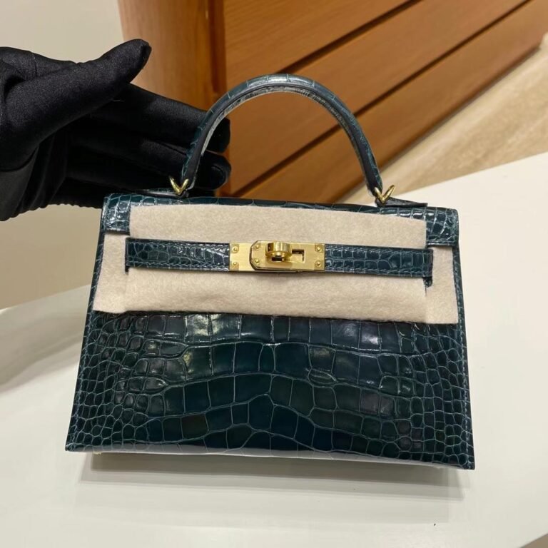 Uncle Bench Hermes Mini kelly ll Alligator shiny 6O Cypress green Gold Hardware GHW 19cm Full Handmade