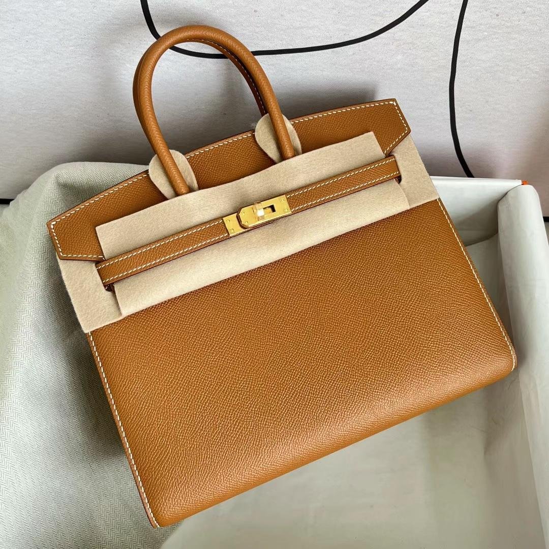 Uncle Bench Hermes Birkin Epsom Sellier Ck37 Golden brown Gold Hardware GHW 25cm Full Handmade