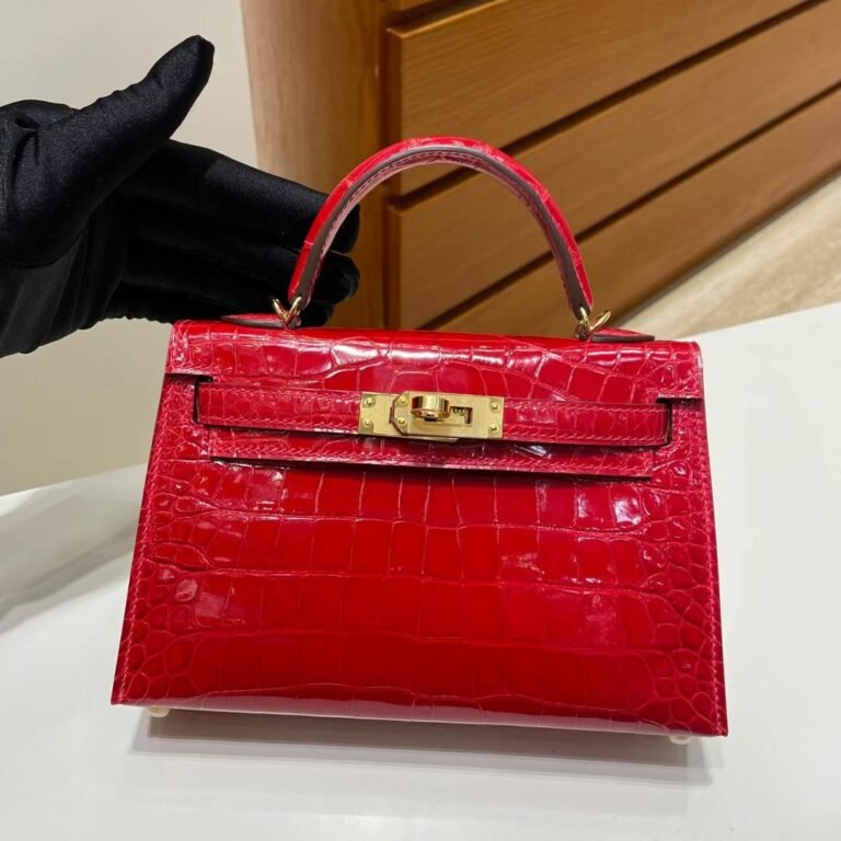 Uncle Bench Hermes mini Kelly Shiny Alligator Ck95 Bright red Gold Hardware PHW 19cm Full Handmade