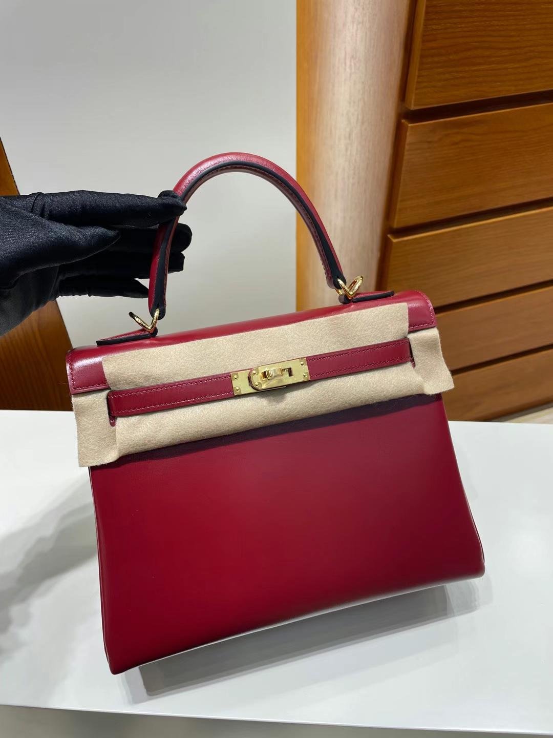 Uncle Bench Hermes Kelly Box Wine red Gold Hardware GHW 25cm Full Handmade