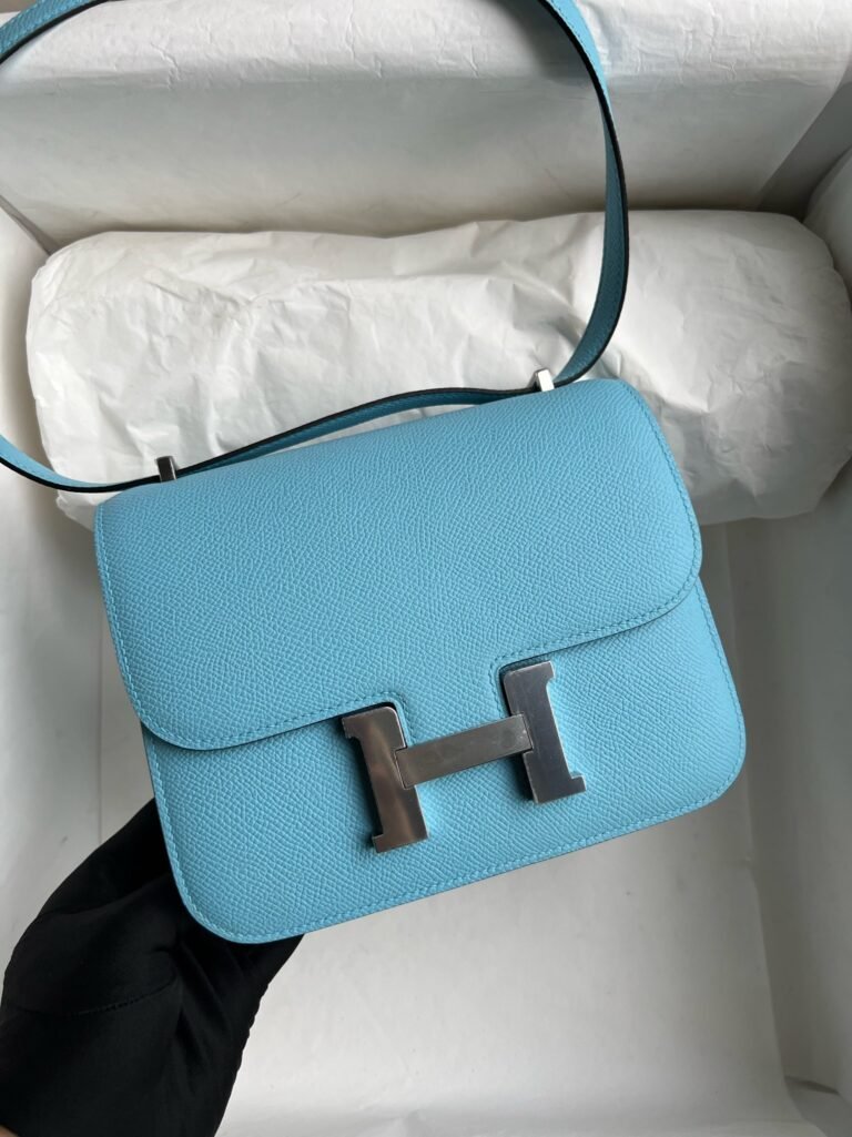 Uncle Bench Hermes Constance Epsom Candy Blue Silver Hardware PHW 18cm Full Handmade