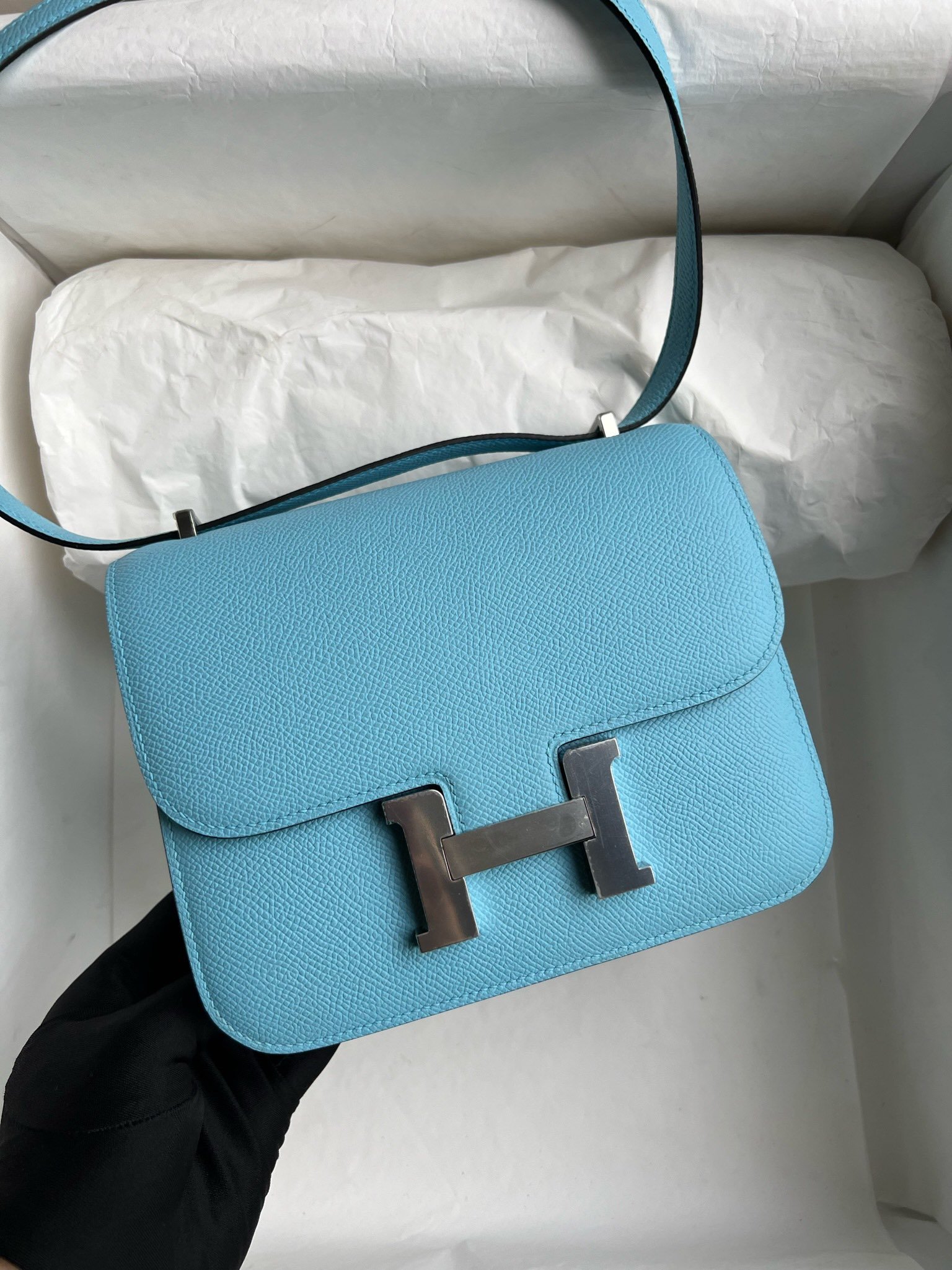 Uncle Bench Hermes Constance Epsom Candy Blue Silver Hardware PHW 18cm Full Handmade
