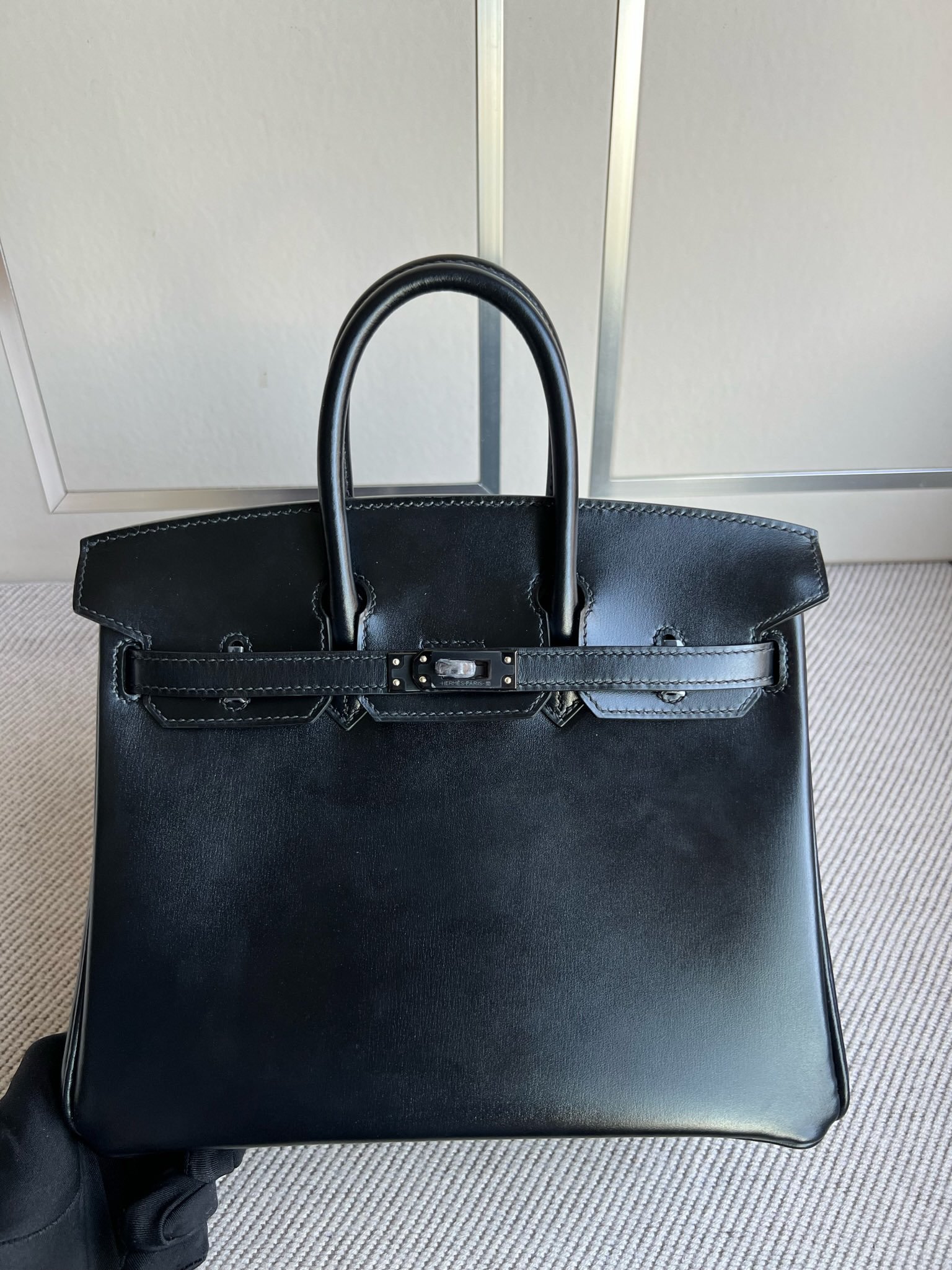 Uncle Bench Hermes Birkin Boxcalf so black Black buckle 25cm Full Handmade