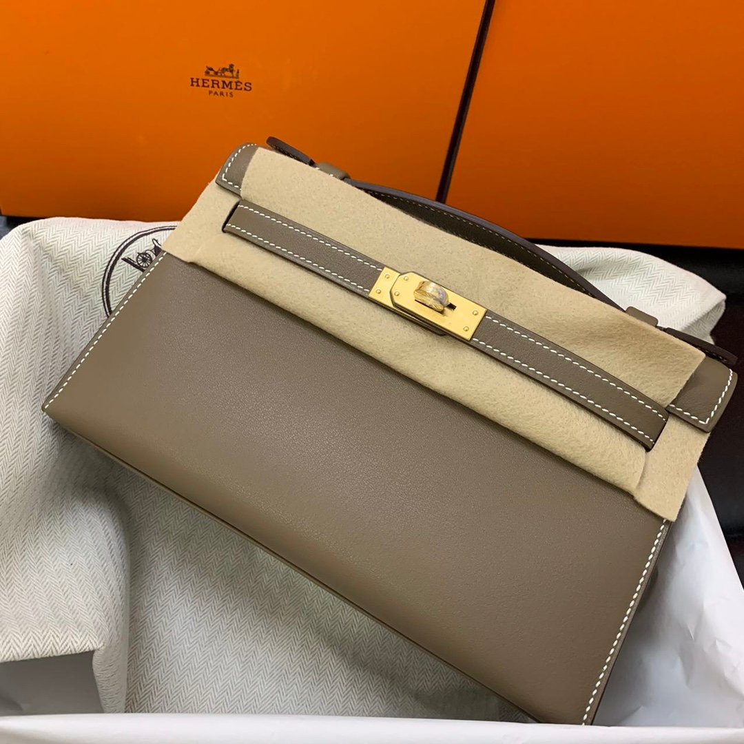 Uncle Bench Hermes Mini kelly pochette Swift ck18 Etoupe Gold Hardware GHW 22cm Full Handmade