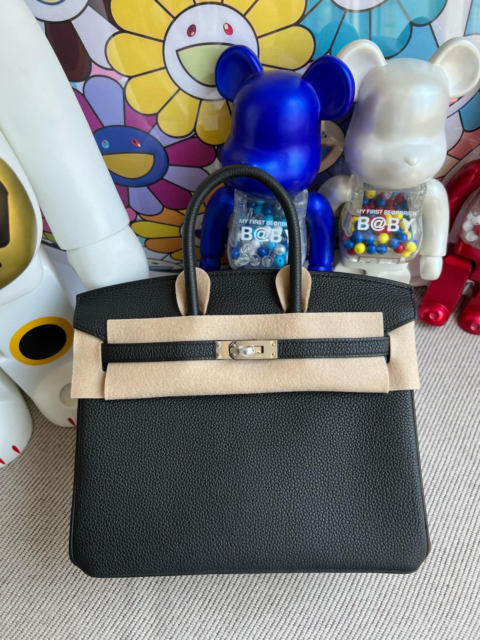 Uncle Bench Hermes Birkin Togo ck89 Noir Silver Hardware PHW 25cm Full Handmade