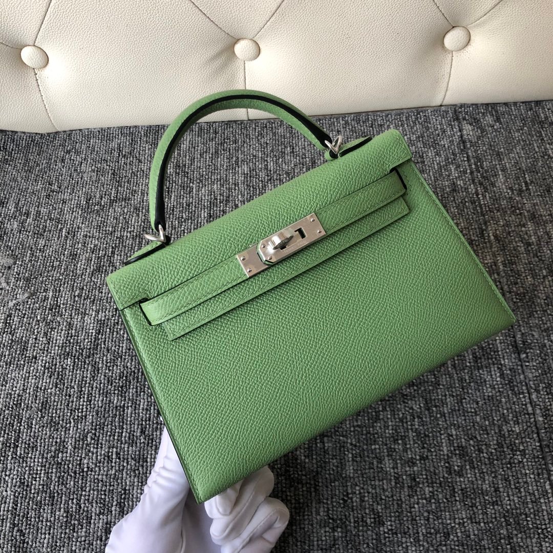 Uncle Bench Hermes Mini kelly ll Epsom 3i Avocado green Silver Hardware PHW 19cm Full Handmade