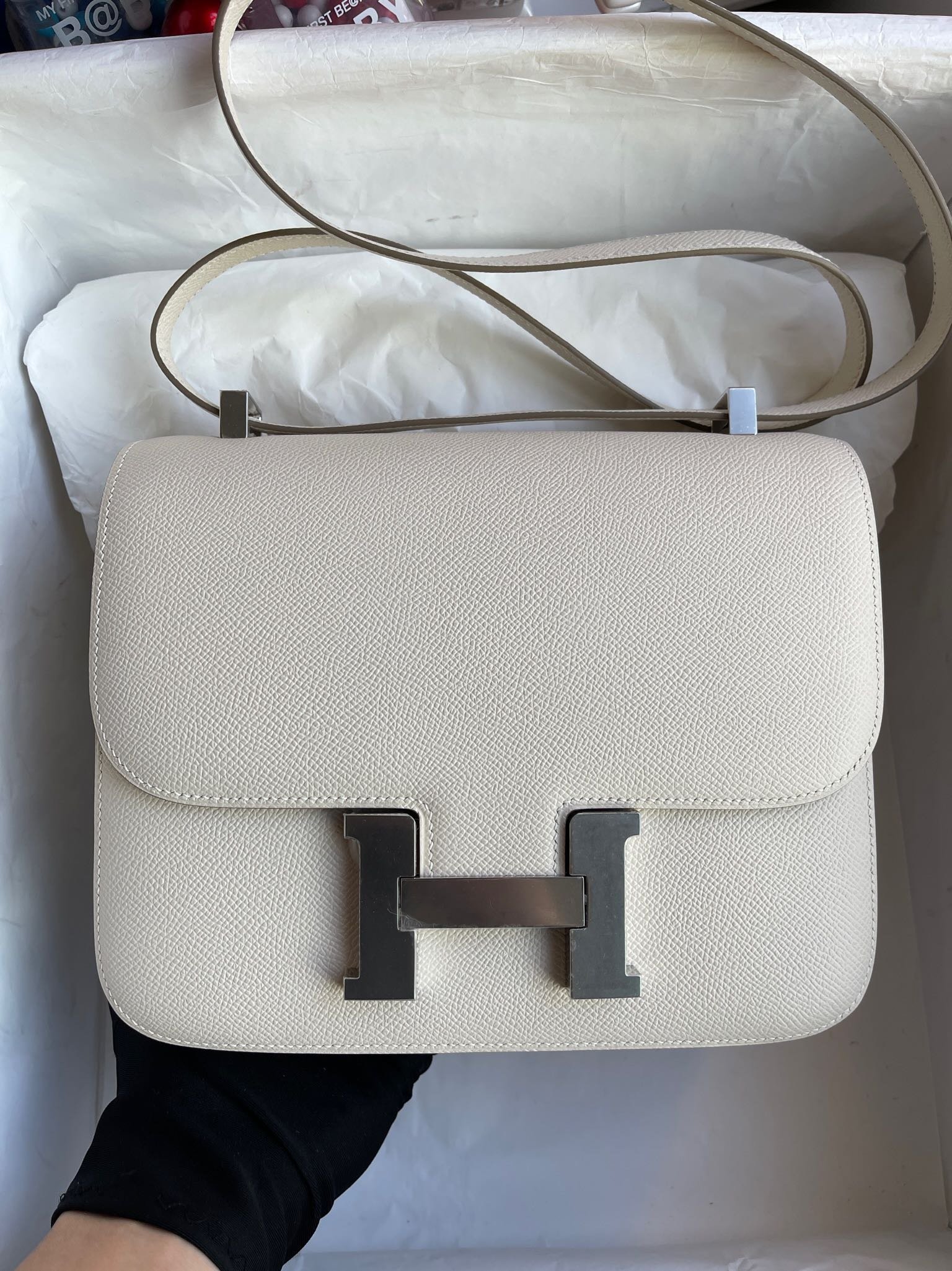 Uncle Bench Hermes Constance Epsom ck10 Creamy white Silver Hardware 24cm Full Handmade