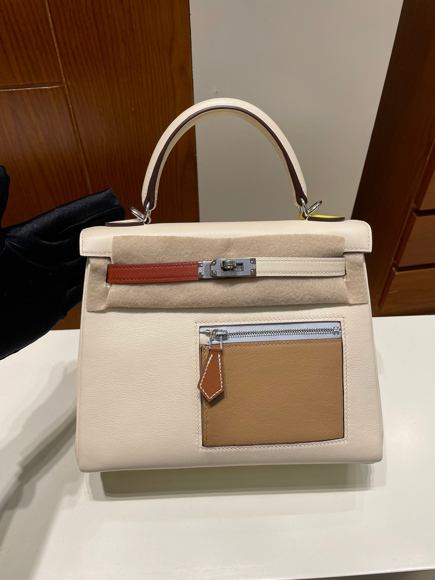 Uncle Bench Hermes kelly Swift pocket bag creamy white Silver Hardware PHW 25cm Full Handmade