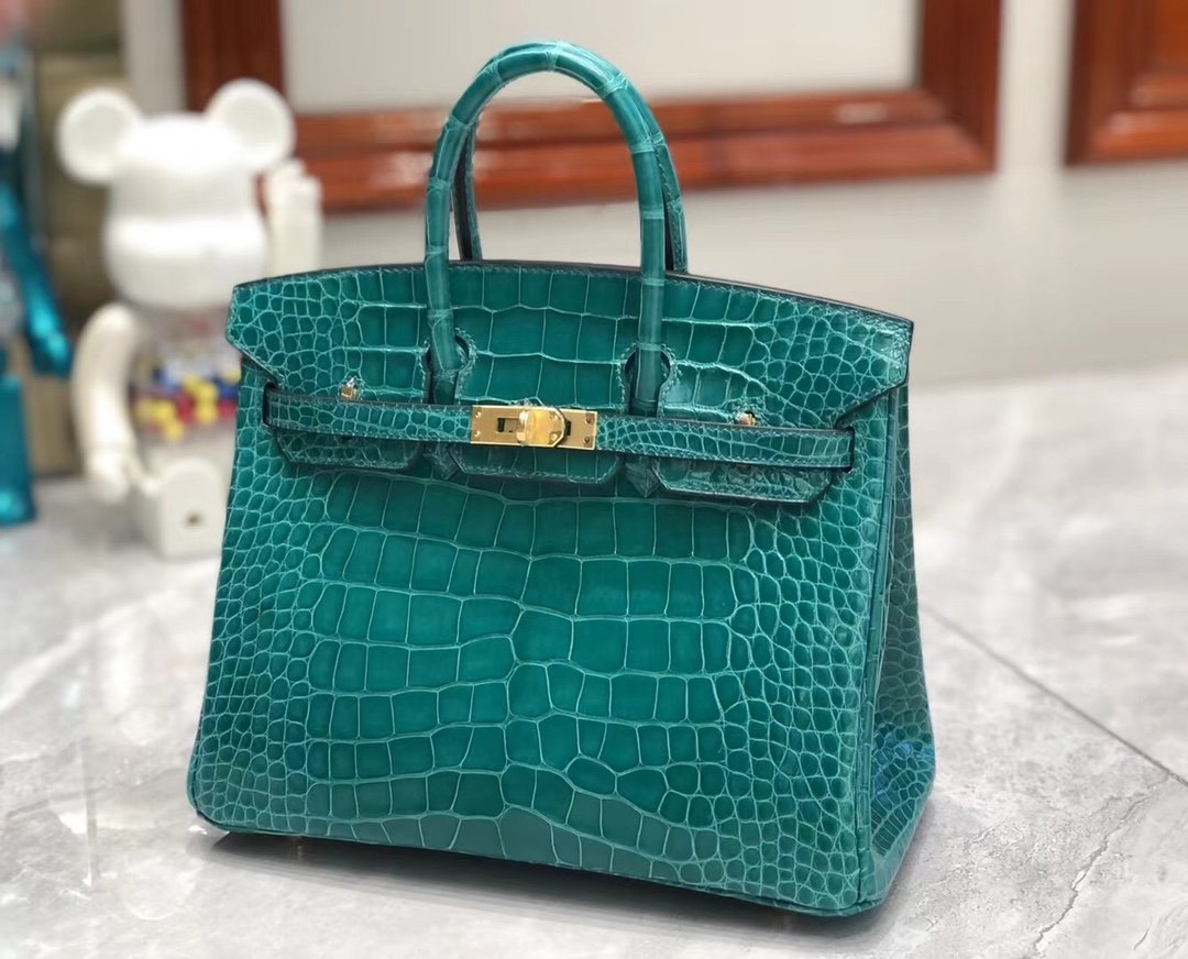 Uncle Bench Hermes Birkin Alligator shiny 6O Green Gold Hardware GHW 25cm Full Handmade
