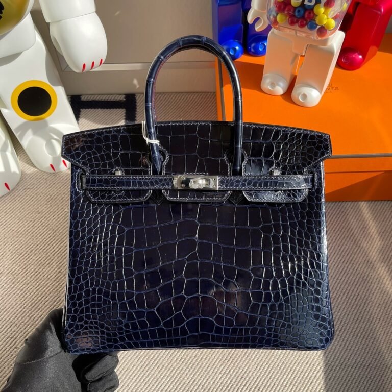 Uncle Bench Hermes Birkin Alligator shiny 7k Blue saphir Silver Hardware GHW 25cm Full Handmade