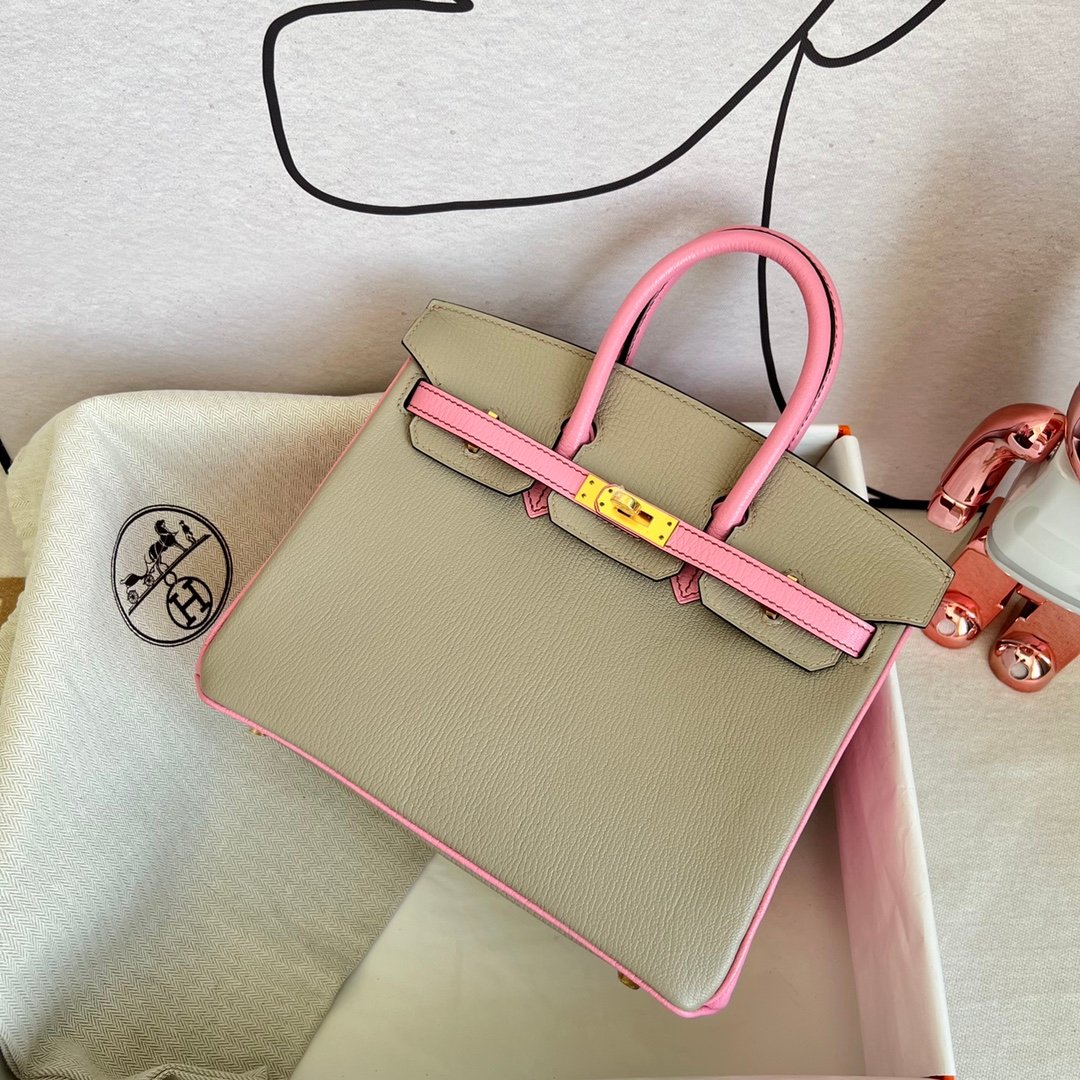 Uncle Bench Hermes Birkin Chevre Griss & Rose Sakura Gold Hardware 25cm Full Handmade