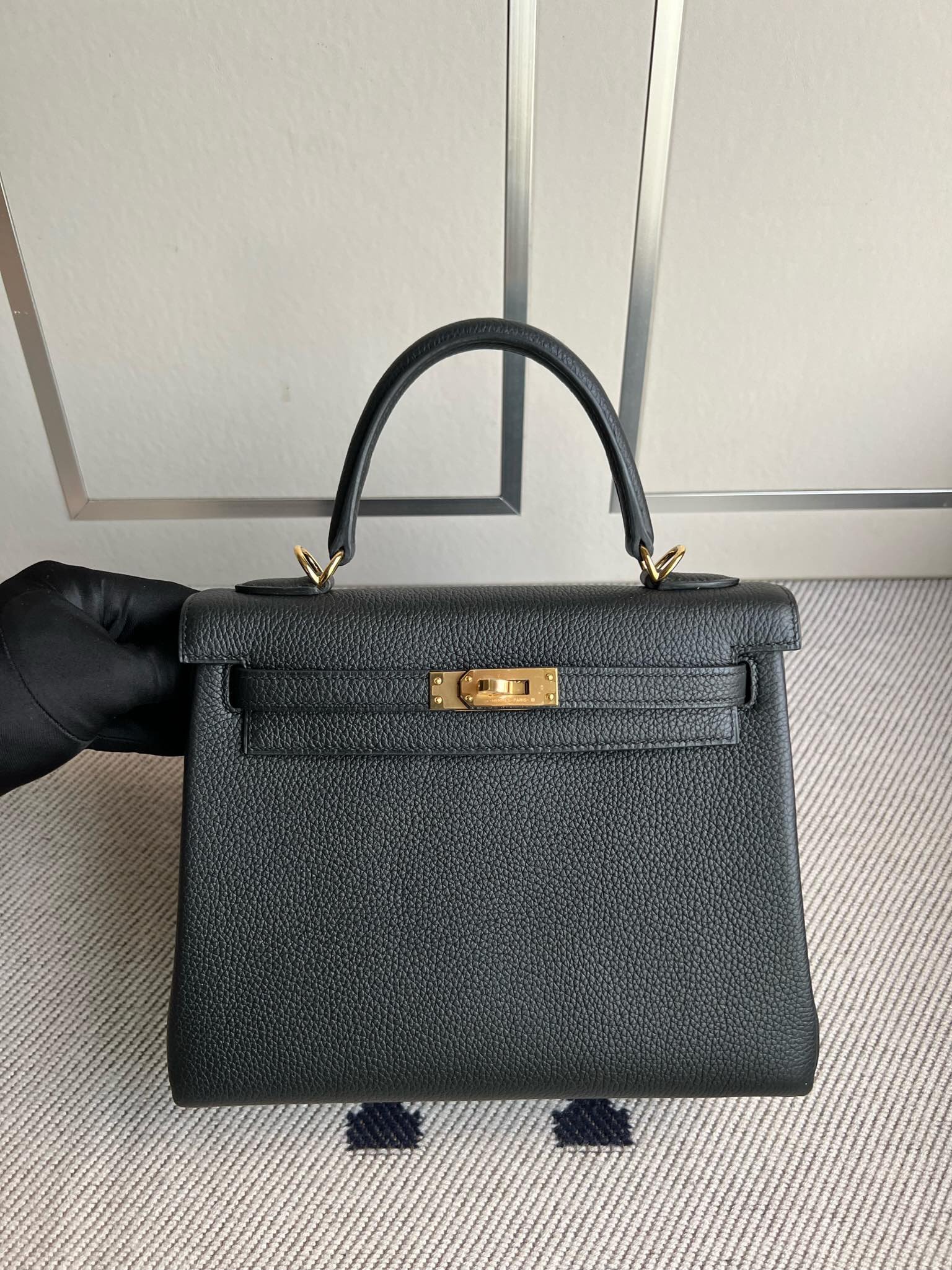 Uncle Bench Hermes Kelly Togo ck89 Noir Gold Hardware GHW 25cm Full Handmade