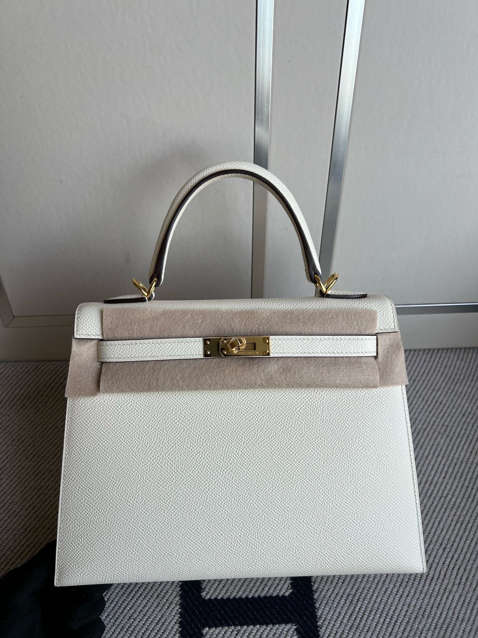 Uncle Bench Hermes Kelly Epsom Creamy white Gold Hardware GHW 25cm Full Handmade