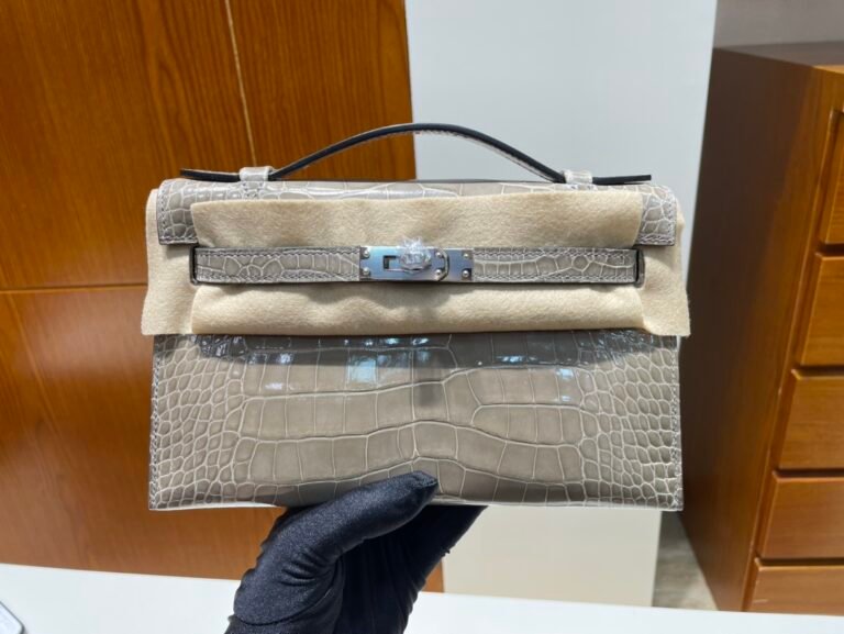 Uncle Bench Hermes Mini kelly pochette Alligator shiny ck81 Gris T Silver Hardware PHW 22cm Full Handmade